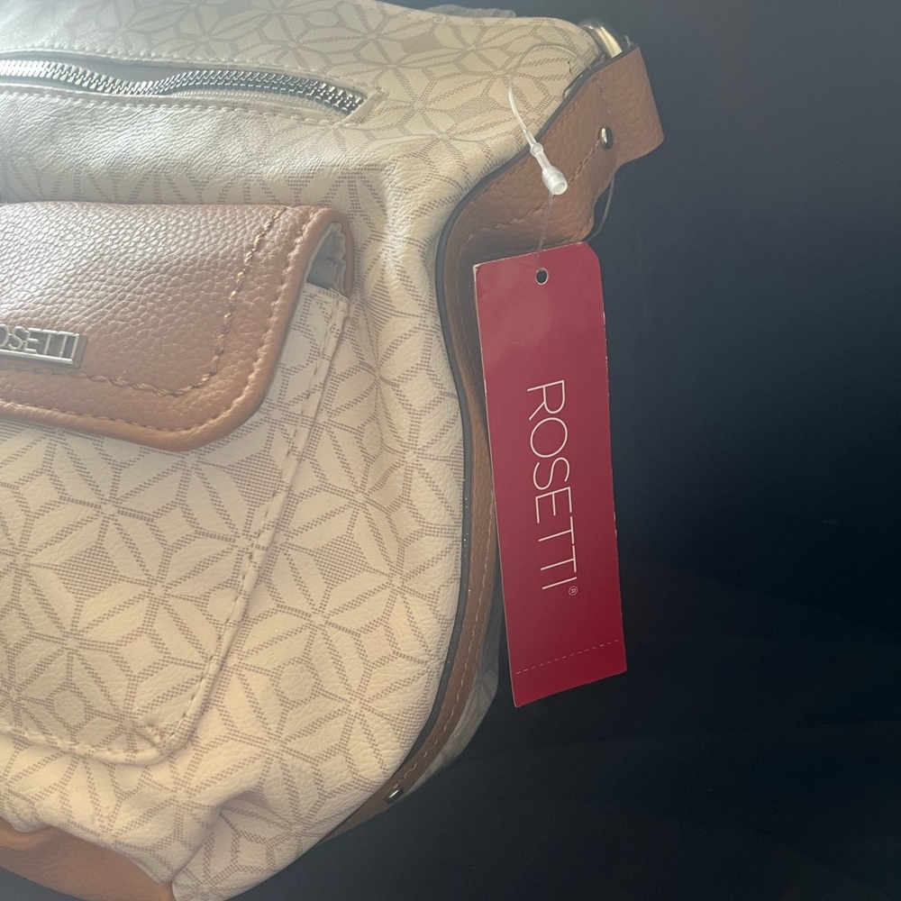 Rosetti Cream and Tan Geometric Shoulder Bag